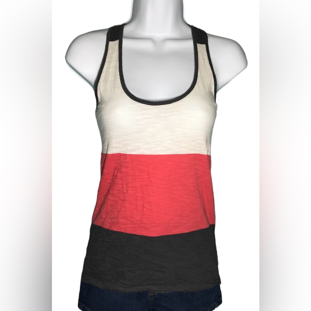 Ambiance Apparel Coral Gray White Block Stripes Tank Top Size Small